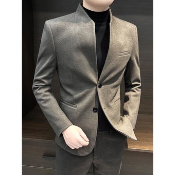 毛呢西裝外套男士婚禮禮服新中式國風男裝秋冬季痞帥休閑西服套裝