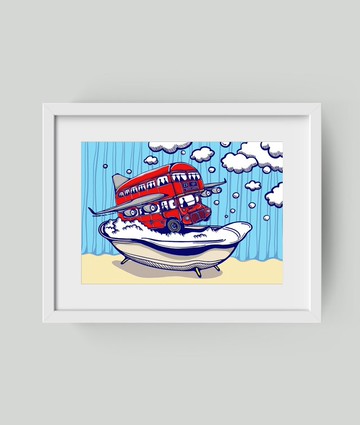 Bathing of a London Bus - 高品質畫作印刷