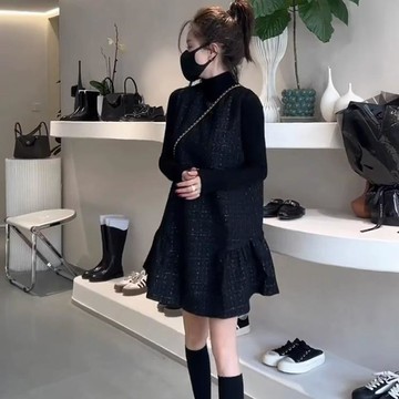 兩件式套裝．小香風毛呢無袖洋裝+素色百搭針織上衣．白鳥麗子