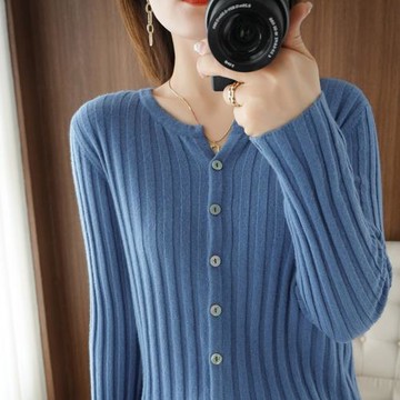 圓領針織開衫薄款女早春秋冬設計感小眾上衣毛衣外套寬松長袖外搭