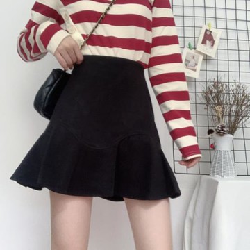 大碼小黑裙遮胯半身裙a字裙秋冬女高腰遮胯花苞裙胖mm魚尾a字短裙