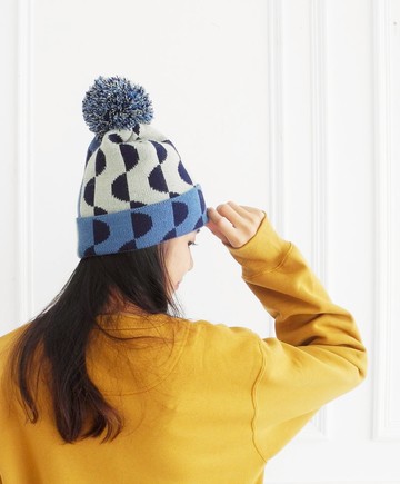 studio chiia 針織毛帽- 半月織紋 - 藍x翠綠