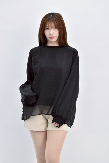 (M) freaks store質感雪紡黑色長袖上衣