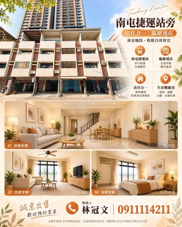 五期｜南屯捷運站旁｜店住合一｜朝南臨路透店｜台中市南屯區大墩二街