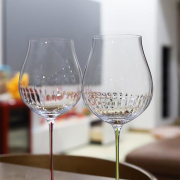 杯子控福利款紅酒杯黑皮諾插色紅桿黃桿葡萄酒杯純手工冷切一體杯