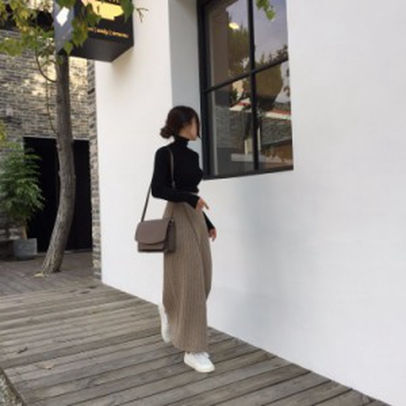 スリット入り リブニット ロングスカート レディース スリット リブ編み ニット タイトスカート ニットスカート 足長効果 黒 ベージュ 韓 通販 Lineポイント最大1 0 Get Lineショッピング