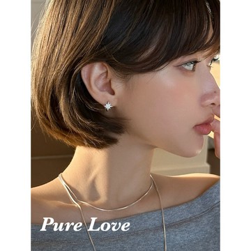Pure Love樂芙 /正韓 【E0970】韓系簡約爆閃滿鑽星星耳環 耳扣 / 銀