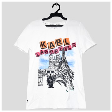KARL LAGERFELD Q版老佛爺巴黎景點速寫棉質短T(白)