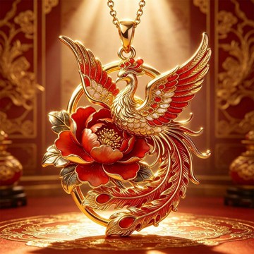 臺灣出貨✨【可開發票】金羽灼華鳳凰吊墜項鍊禮物純手工古風鳳凰創意文創正品金琺琅吊墜