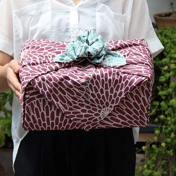 京都風呂敷包巾-伊砂紋樣 三巾-菊(紫&青)