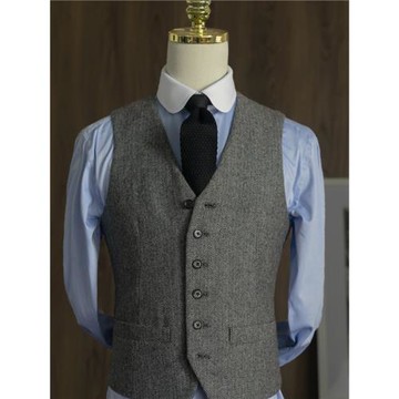 經典新款疊穿造型利器男 復古粗花呢tweed英倫修身羊毛西裝馬甲