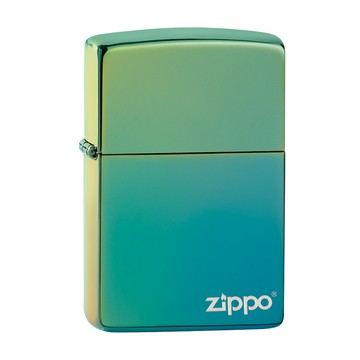 Zippo 【官方授權店】High Polish Teal  Logo 藍綠冰防風打火機