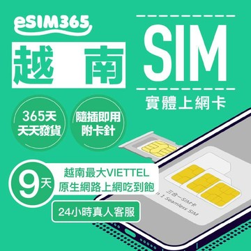 SIM卡｜eSIM｜網卡 【越南上網卡】9天 越南網卡無限流量吃到飽 越南SIM卡