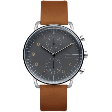 ZOOM REFINE 7148 旅行者三眼多功能植鞣皮革手錶(ZM7148)-灰/44mm