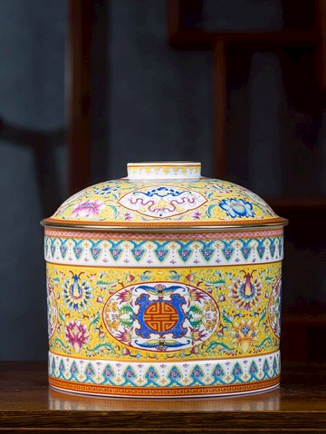 景德鎮陶瓷琺瑯彩茶葉罐醒茶普洱茶餅罐子密封防潮儲物罐大號仿古