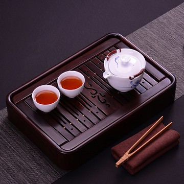 簡約小茶盤家用茶臺 黑檀木實木儲水式辦公茶海日式茶具套裝旅行