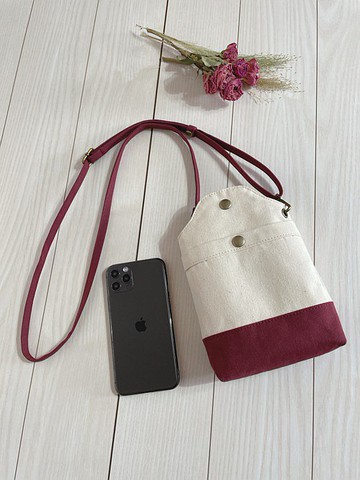 Kurashiki 帆布雙色智能手機手拿包智能手機單肩包智能手機袋 Kinari x Bordeaux