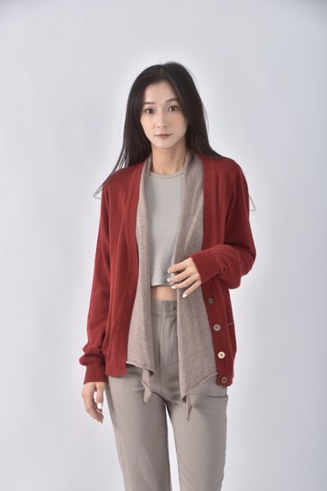 (F) gozo棉質假兩件紅色外套