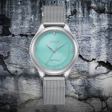 CITIZEN 星辰 LADYS  藍光之夜光動能驅動 米蘭帶1顆水晶 聖誕節推薦限量款(EM0501-89M)