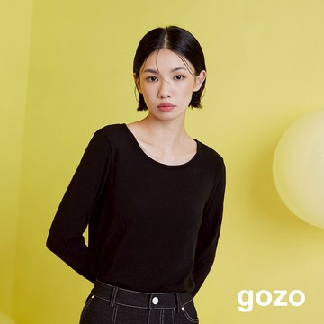【gozo】HOT發熱圓領長袖上衣(黑色/米色/深咖/粉色/深綠_F) | 女裝 圓領 保暖