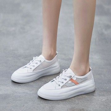 ins網面透氣小白鞋女夏季新款淺口時尚單鞋平底板鞋女鞋