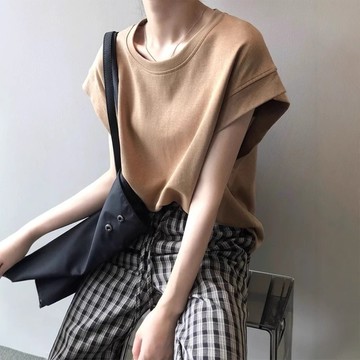 【D 3-10】日韓慵懶風 落肩無袖T恤 2025夏季新款寬鬆設計感飛飛袖圓上衣 台灣出貨 台灣現貨（蝦皮代開發票)