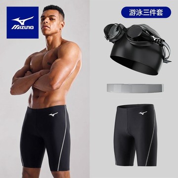 男用游泳三件組 五分褲專業套裝 男士訓練競技泳裝 泳褲泳帽泳鏡組 速乾彈性 成人男款 池用浮潛裝備