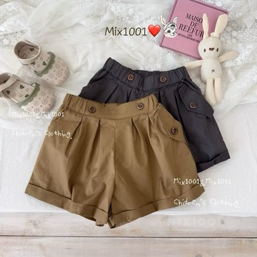 🌈✨mix1001純色造型小木釦裝飾反折短褲✨兒童純色短褲 5-17