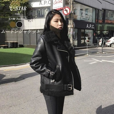 美品【ASTRAET】漆黒ムートン ライダースコート フェイクレザームートンライダース（ライダースジャケット