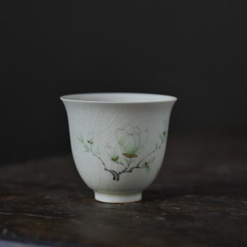 中式復古冰裂釉秘色開片陶瓷功夫茶杯單杯蘭花聞香杯蓋碗茶具套