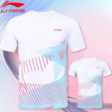 新款李寧lining羽毛球服男女速干情侶大賽服訓練運動上衣短袖團購