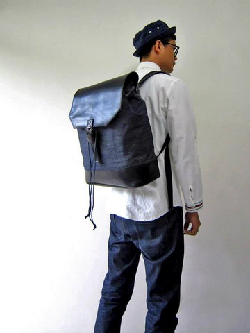DENIM-手做皮革丹寧牛仔帆布掀蓋式抽皺後揹/筆電包