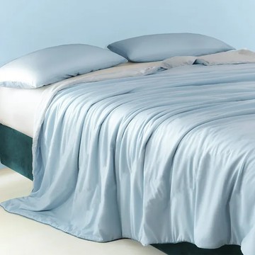 J-bedtime 床寢時光 素色石墨烯 天絲涼被床包枕套組  床包 + 涼被 + 枕套2件  雙人  質感藍 + 淺灰色