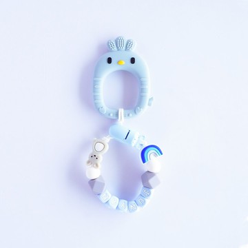 JUNYAN 彩虹 兔子 珊瑚藍小雞固齒器 / 客製化奶嘴鏈