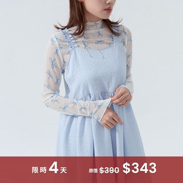 滿版蝴蝶結造型高領透膚上衣 三色售