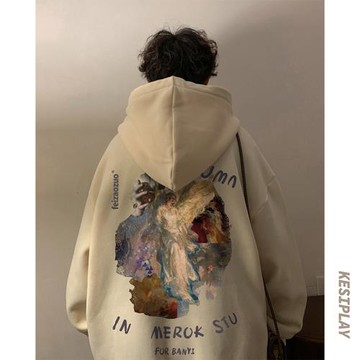 特大碼300斤oversize美式復古油畫衛衣女春季款情侶裝連帽外套潮