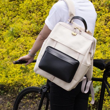 Double Plan可拆真皮小包帆布後背包/黑