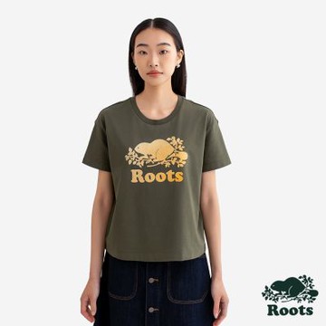 Roots女裝- HARVEST GLOW RELAXED 短袖上衣-深墨綠