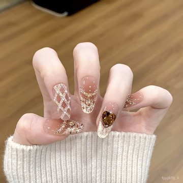 🎀純手工穿戴甲🎀純手工純慾風韆金香風芭蕾珍珠格紋珍珠氣質氛圍感顯白美甲穿戴甲新年美甲貼片高級感穿戴甲顯白美甲片 V7MS