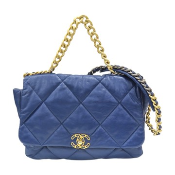 CHANEL 香奈兒 深藍色 羊皮 19 Flap Bag 兩用包 金扣 AS1162 【二手名牌BRAND OFF】