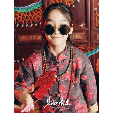 碧海潮生新款童裝 中國風梅花 印花中式盤扣兒童拜年唐裝親子裝