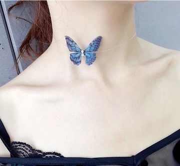 少女心超仙項鏈女薄紗蝴蝶頸鏈掛脖鏈短款鎖骨鏈簡約氣質項圈脖圈1入