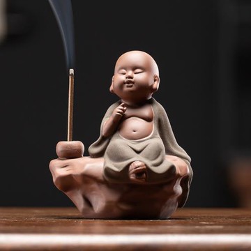 紫砂小和尚沙彌茶寵招財擺件精品可養線香插香道底座禪意人物茶玩