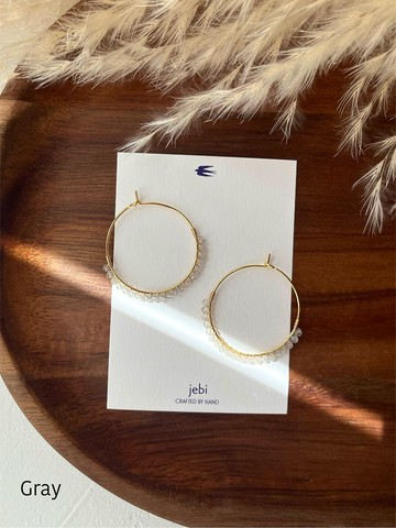 優雅灰 / 拉長石圈形耳環