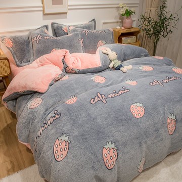 冬季珊瑚絨四件套床上用品雙面加厚雪花法蘭絨被套床單三件套床笠