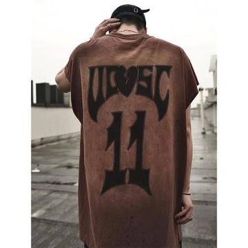 UUCSCC夏季嘻哈暗黑vintage運動背心寬松大碼無袖T恤坎肩潮牌馬甲