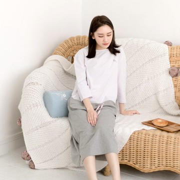 MIT有機棉抽繩綁帶連身裙│居家服-粉紫  /