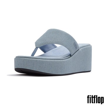 【FitFlop】PLATFFORMS 牛仔布楔型夾腳涼鞋-女(淺丹寧色)