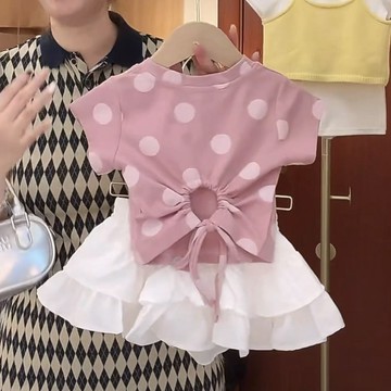 ATL 兒童套裝 女童套裝 兒童夏裝 2025新款 韓系網紅炸街 兒童露腰短袖t恤 白色蛋糕短裙 女童夏裝套裝
