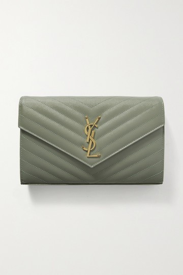 SAINT LAURENT - Monogramme Quilted Textured-leather Shoulder Bag - Light green - one size